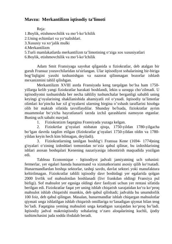 Merkantilizm iqtisodiy ta’limoti