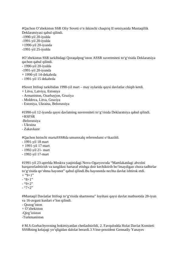 1- kurs tarix javoblar