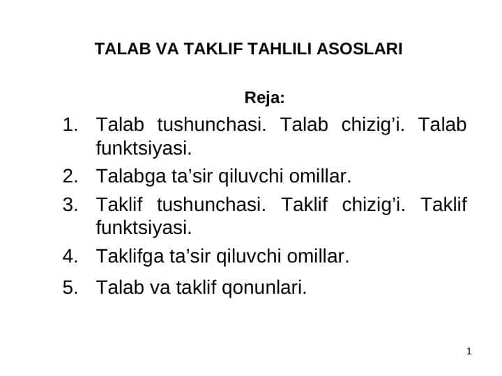 TALAB VA TAKLIF TAHLILI ASOSLARI