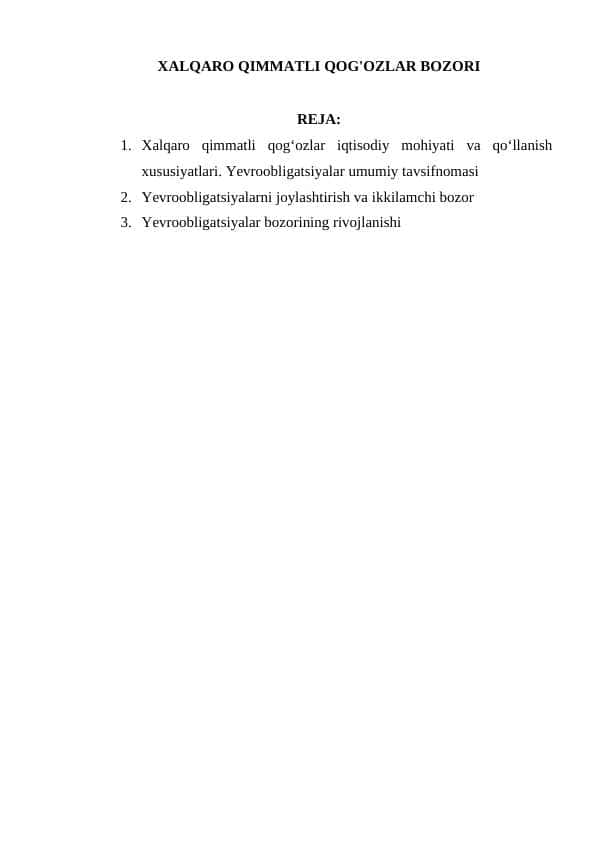 XALQARO QIMMATLI QOG'OZLAR BOZORI
