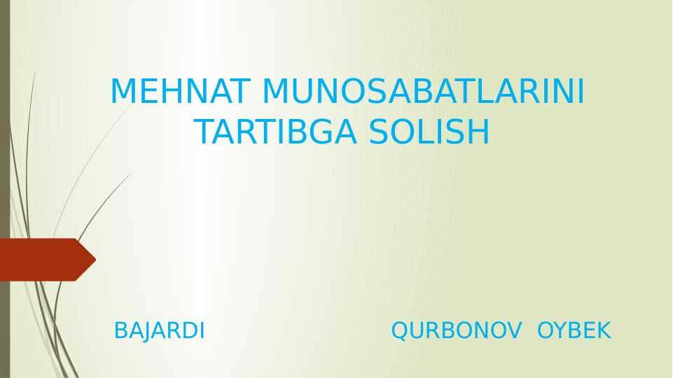 Mehnat munosabatlarini tartibga solish ppt