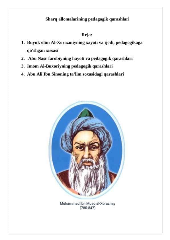 Sharq allomalarining pedagogik qarashlari