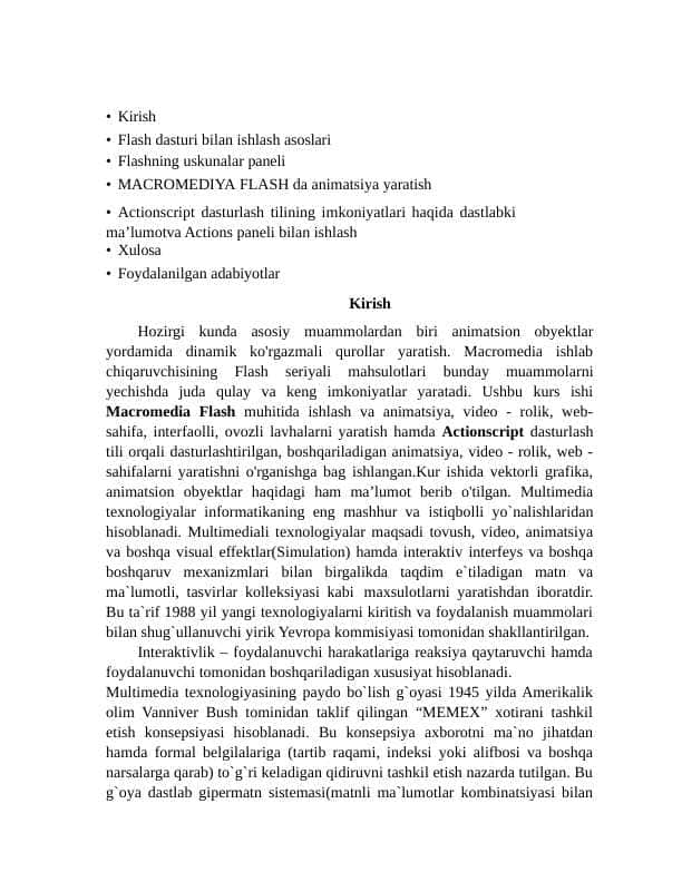 ⦁ MACROMEDIYA FLASH da animatsiya yaratish