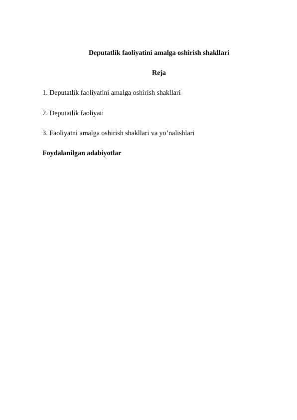Deputatlik faoliyatini amalga oshirish shakllari
