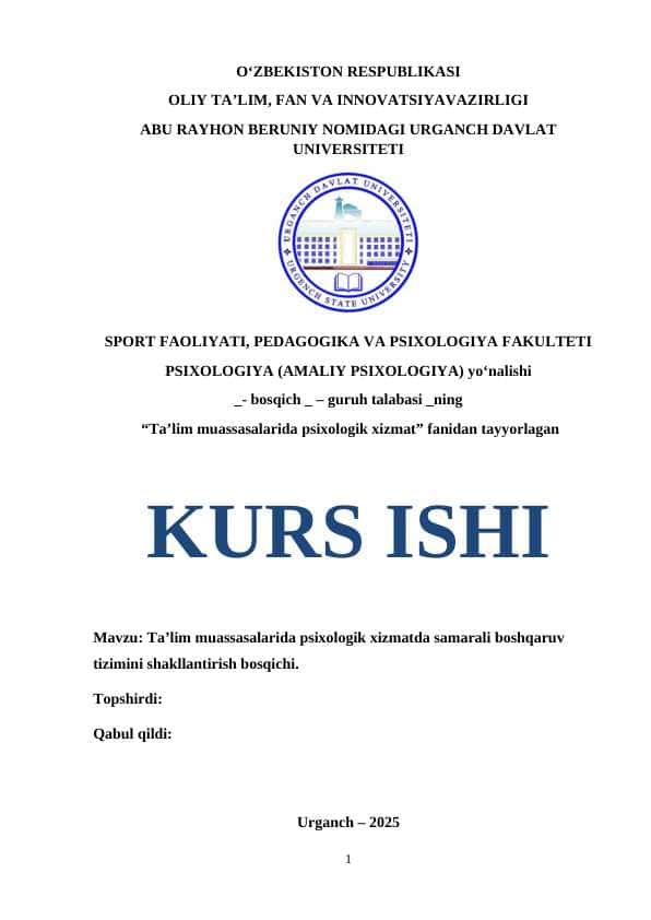 Taʼlim muassasalarida psixologik xizmatda samarali boshqaruv tizimini shakllantirish bosqichi