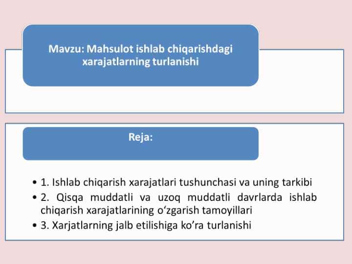 Mahsulot ishlab chiqarishdagi xarajatlarning turlanishi
