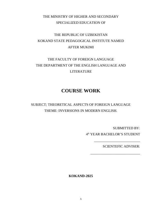 INVERSIONS IN MODERN ENGLISH.