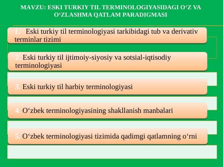ESKI TURKIY TIL TЕRMINOLOGIYASIDAGI O‘Z VA O‘ZLASHMA QATLAM PARADIGMASI