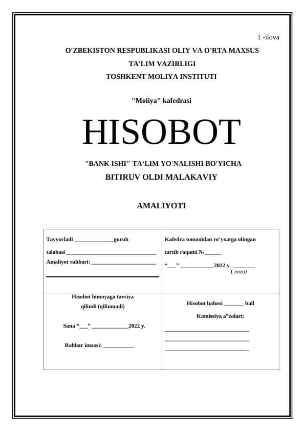 amaliyot hisobot Xalq banki
