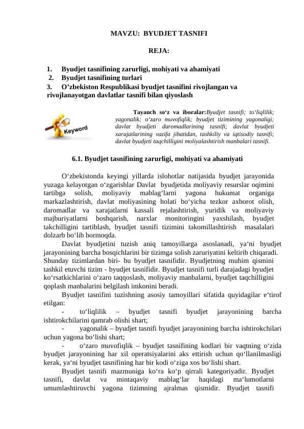 BYUDJET TASNIFI