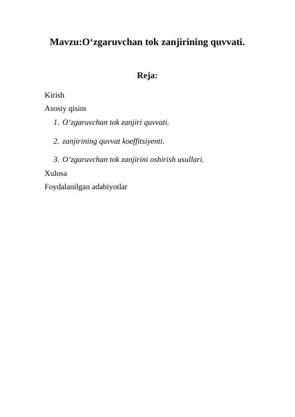 О‘zgaruvchan tok zanjirining quvvati