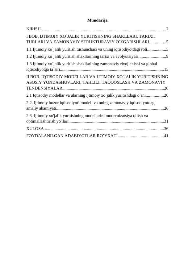IQTISODIY MODELLAR VA IJTIMOIY XO`JALIK YURITISHNING ASOSIY YONDASHUVLARI
