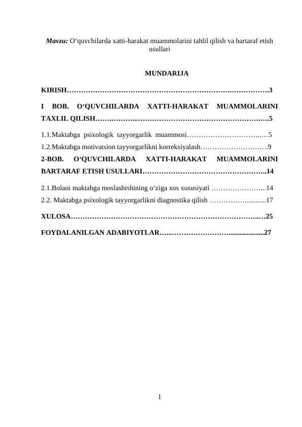 O‘quvchilarda xatti-harakat muammolarini tahlil qilish va bartaraf etish usullari