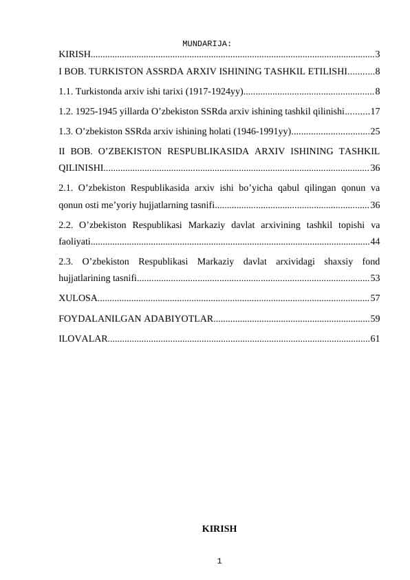 O’ZBEKISTON RESPUBLIKASIDA ARXIV ISHINING TASHKIL QILINISHI