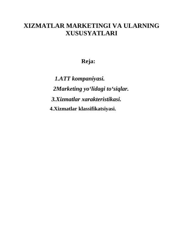 XIZMATLAR MARKETINGI VA ULARNING XUSUSYATLARI