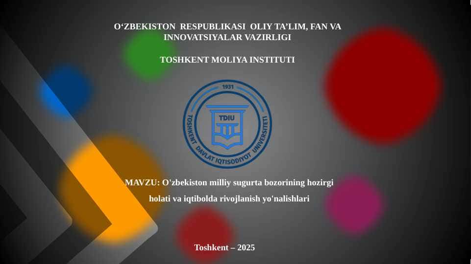 O'zbekiston milliy sugurta bozorining hozirgi holati va iqtibolda rivojlanish yo'nalishlari