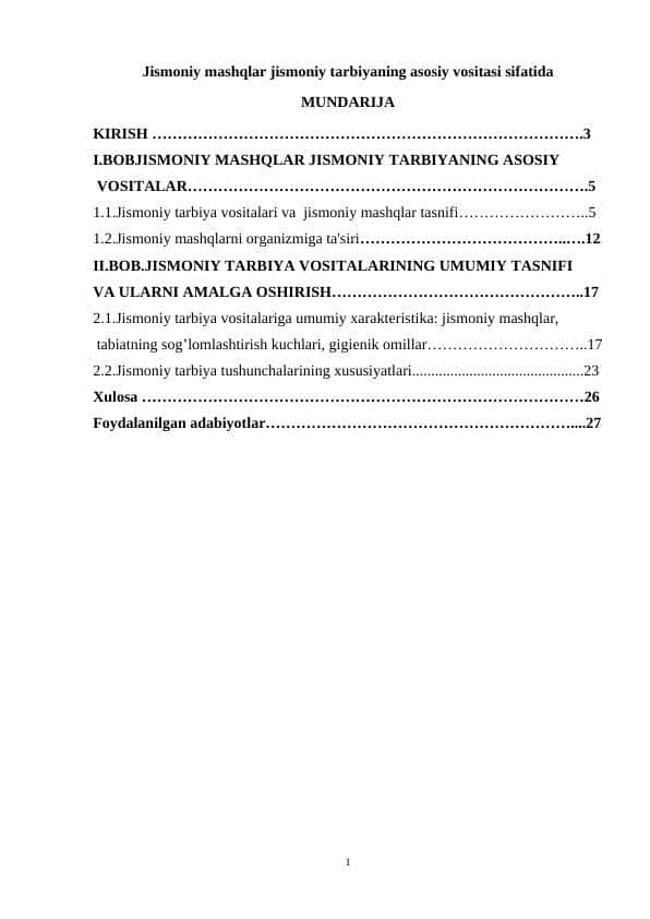 Jismoniy mashqlar jismoniy tarbiyaning asosiy vositasi sifatida
