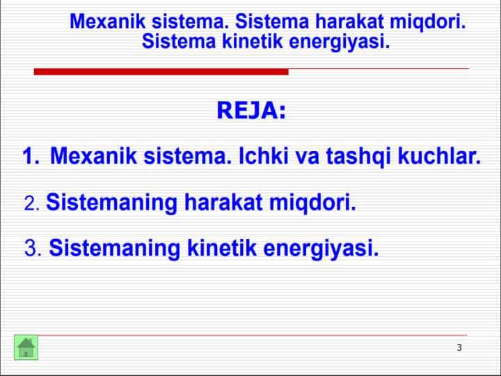 Mexanik sistema dinamikasining umumiy teoremalari pptx