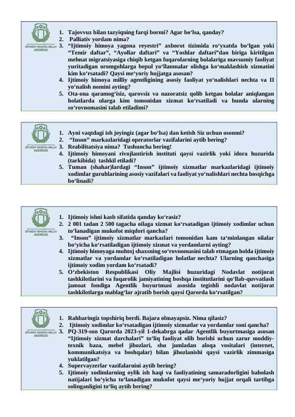 O'zbekiston respublikasi prezidenti huzuridagi Ijtimoiy himoya milliy agentligi argos test bilet chaklida