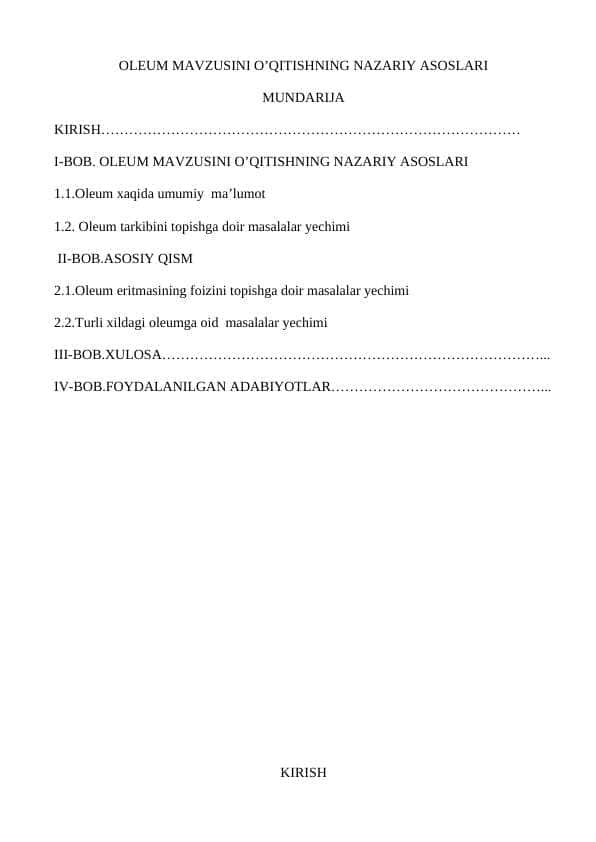 OLEUM MAVZUSINI O’QITISHNING NAZARIY ASOSLARI