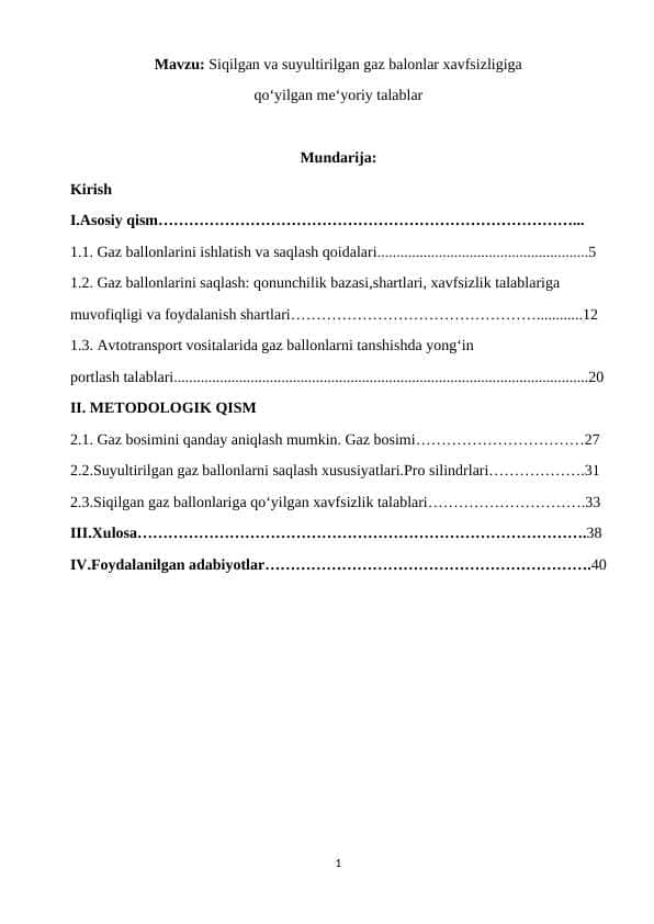 Siqilgan va suyultirilgan gaz balonlar xavfsizligiga qo‘yilgan me‘yoriy talablar