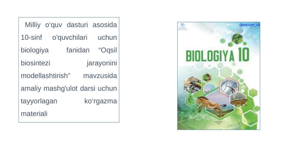 “Oqsil biosintezi jarayonini modellashtirish” mavzusida amaliy mashg'ulot darsi uchun tayyorlagan ko‘rgazma materiali