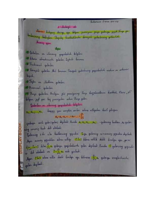 IXTIYORIY DAVRGA EGA BO‘LGAN FUNKSIYANI FURYE QATORIGA YOYISH. FURYE QATORLARINING TATBIQLARI. TAQRIBIY HISOBLASHLARDA DARAJALI QATORLARNING QO‘LLANILISHI