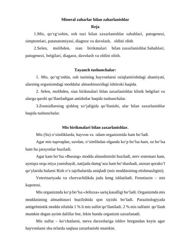 Mineral zaharlar bilan zaharlanishlar
