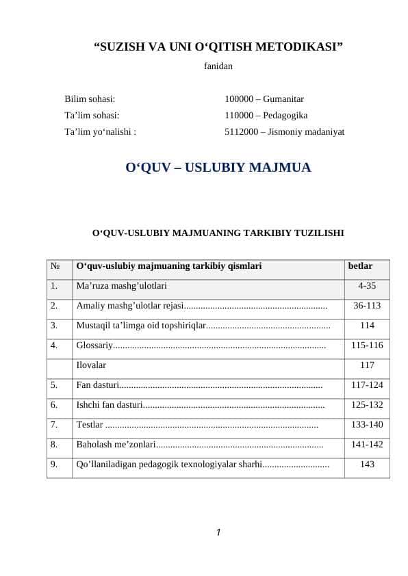 SUZISH VA UNI O‘QITISH METODIKASI