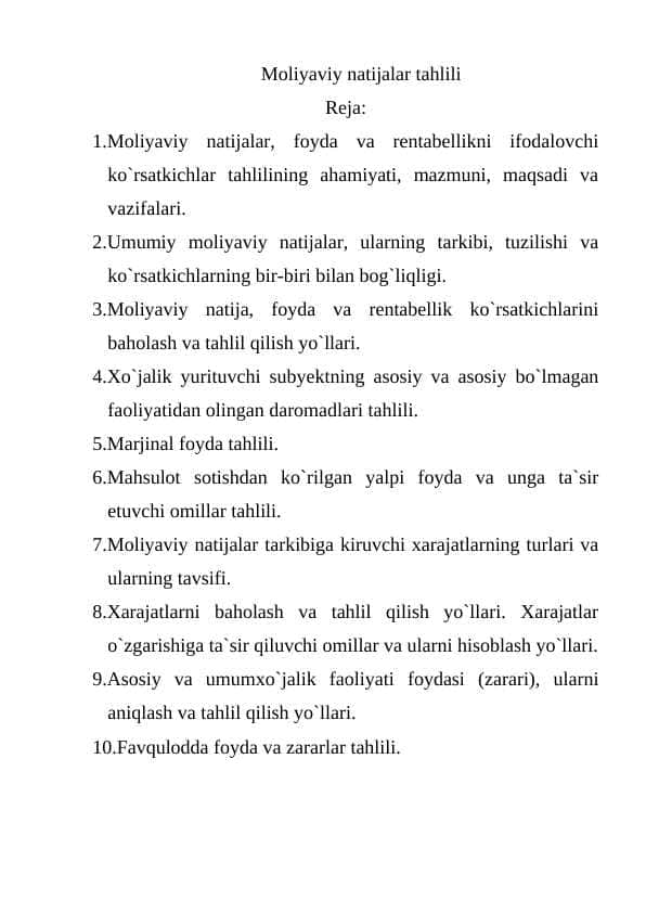 Moliyaviy natijalar tahlili