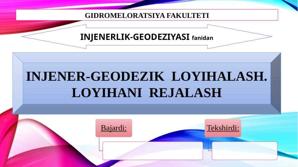 Injener-geodezik loyihalash, loyihani rejalash