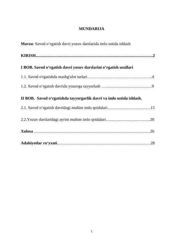 Savod o‘rgatish davri yozuv darslarida imlo ustida ishlash
