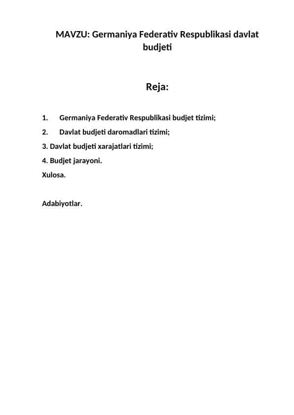 Germaniya Federativ Respublikasi davlat budjeti
