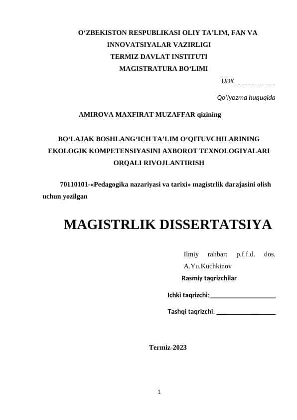 BО‘LАJАK BОSHLАNG‘ICH TА’LIM О‘QITUVCHILАRINING EKОLОGIK KОMPETENSIYАSINI АXBОRОT TEXNОLОGIYАLАRI ОRQАLI RIVОJLАNTIRISH