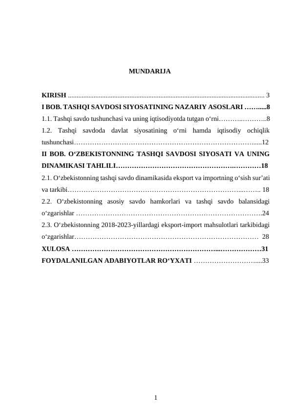 O‘zbekiston Respublikasining tashqi savdo dinamikasi va tarkibidagi o‘zgarishlar tahlili
