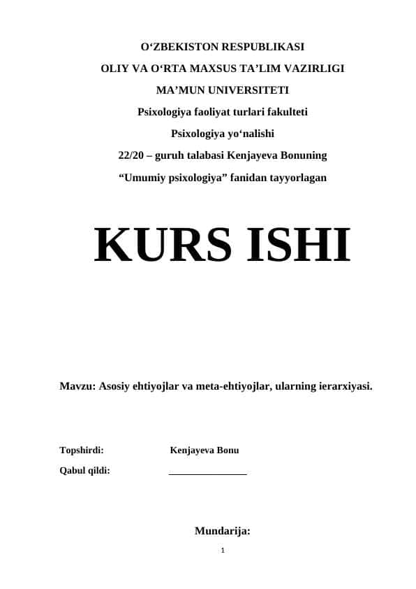 Asosiy ehtiyojlar va meta- ehtiyojlar, ularning turlari