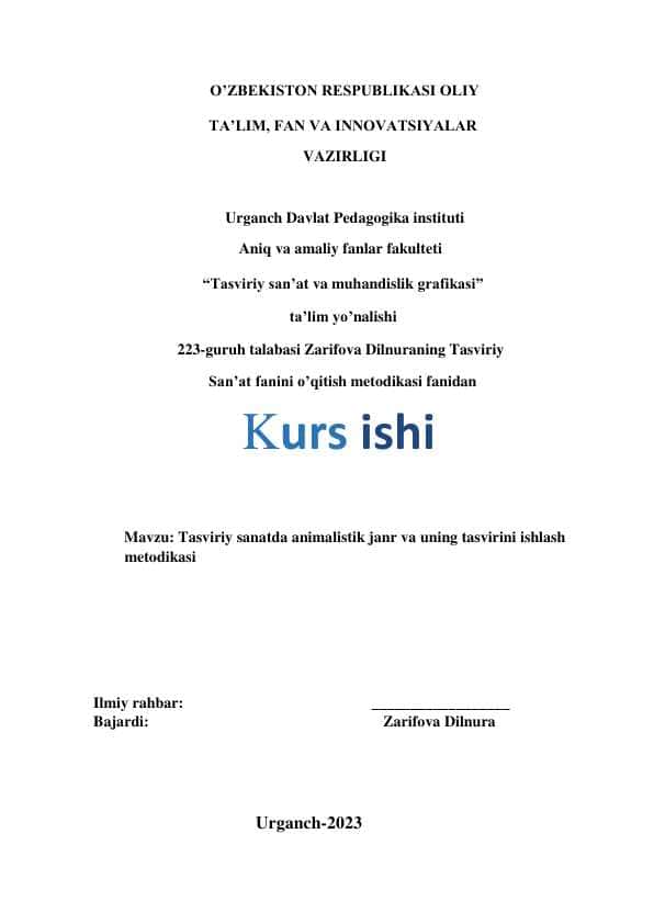 Tasviriy sanatda animalistik janr va uning tasvirini ishlash metodikasi