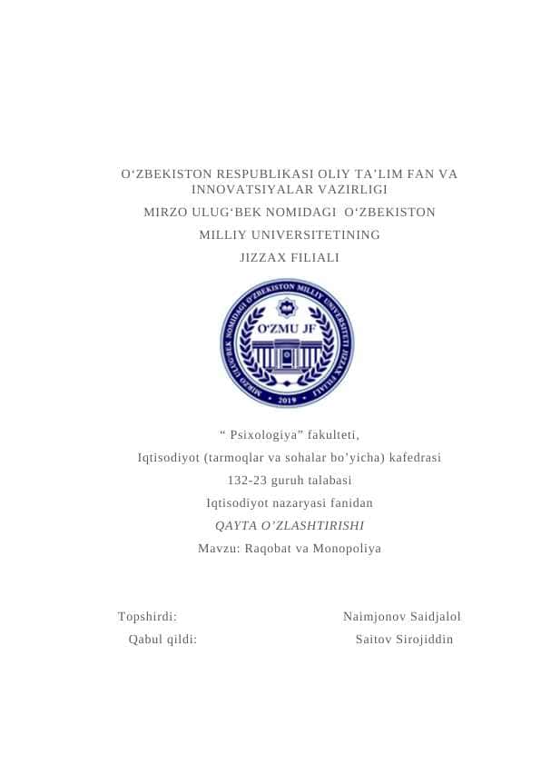 Raqobat va Monopoliya