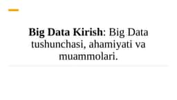Big Data Kirish Big Data tushunchasi, ahamiyati va muammolari.