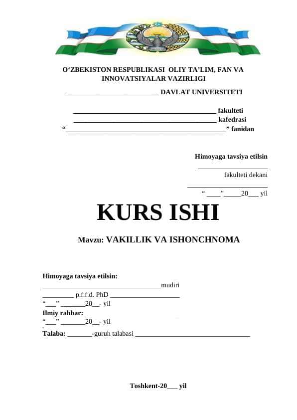 VAKILLIK VA ISHONCHNOMA
