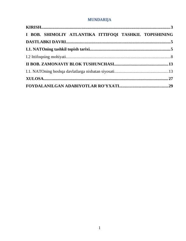 SHIMOLIY ATLANTIKA (NATO) BLOKINING VUJUDGA KELISH SABABLARI VA OQIBATLARI