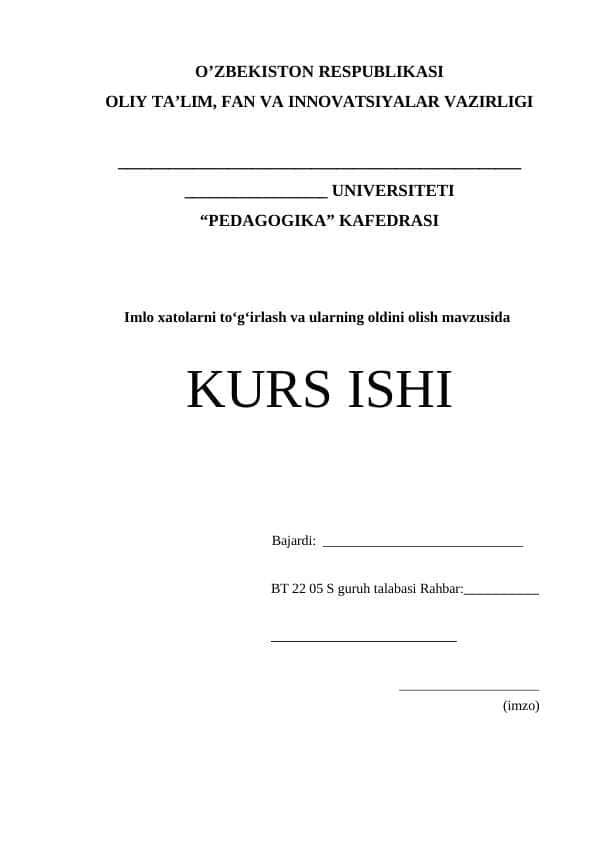Imlo xatolarni toʻgʻirlash va ularning oldini olish mavzusida kurs ushi
