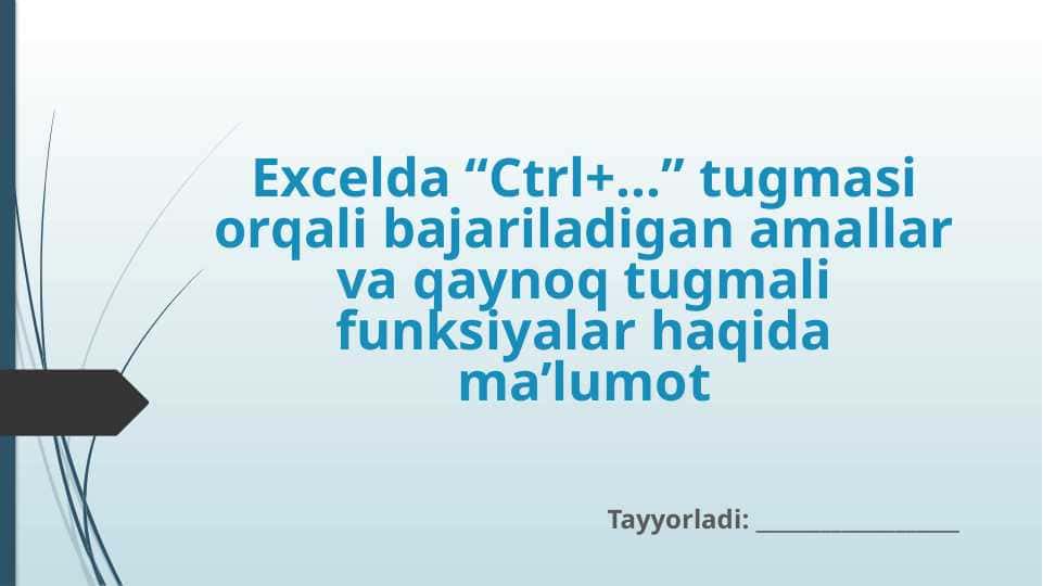 Excelda “Ctrl+…” tugmasi orqali bajariladigan amallar va qaynoq tugmali funksiyalar haqida ma’lumot