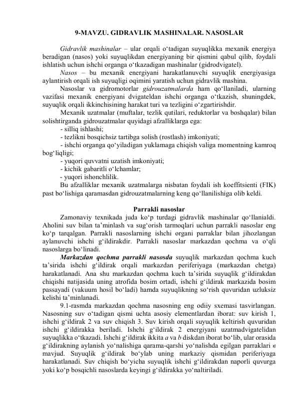 GIDRAVLIK MASHINALAR. NASOSLAR