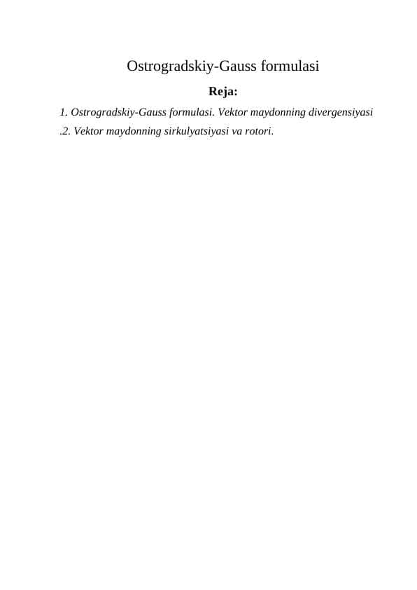 Ostrogradskiy-Gauss formulasi