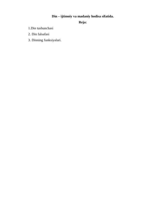 Din – ijtimoiy va madaniy hodisa sifatida.