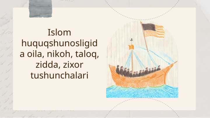 Islom huquqshunosligida oila, nikoh, taloq, zidda, zixor tushunchalari