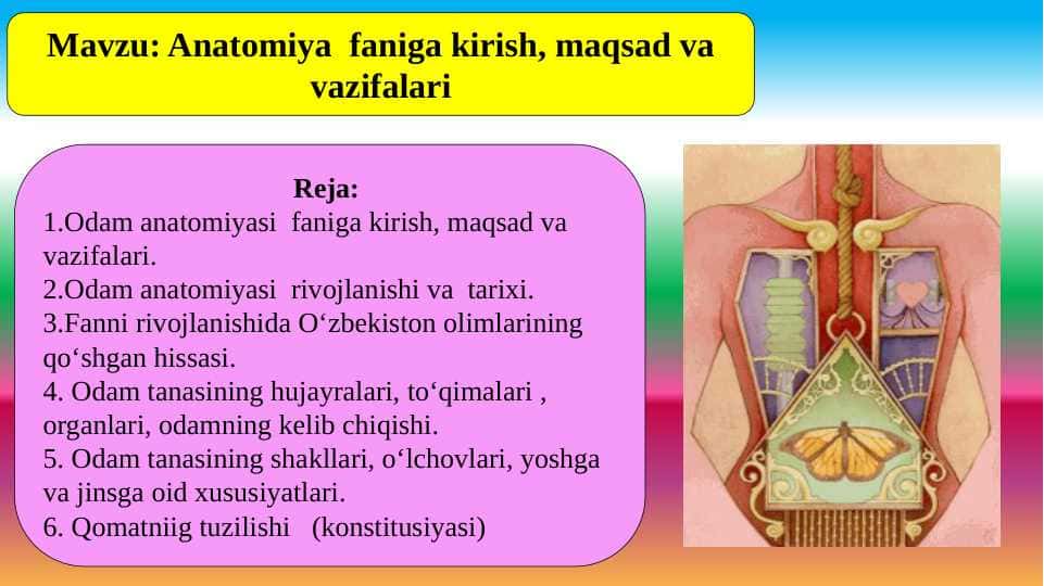 Anatomiya faniga kirish, maqsad va vazifalari