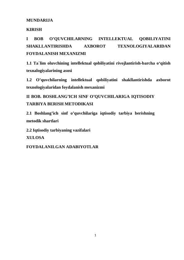 Oʻquvchilarning intellektual qobiliyatini shakllantirishda axborot texnologiyalaridan foydalanish mexanizmi