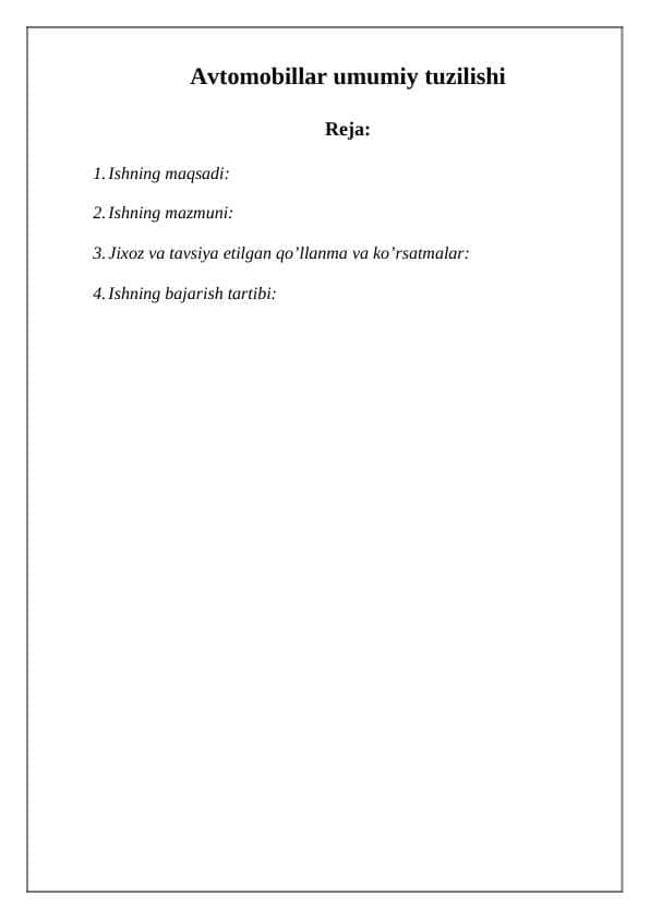 Avtomobillar umumiy tuzilishi